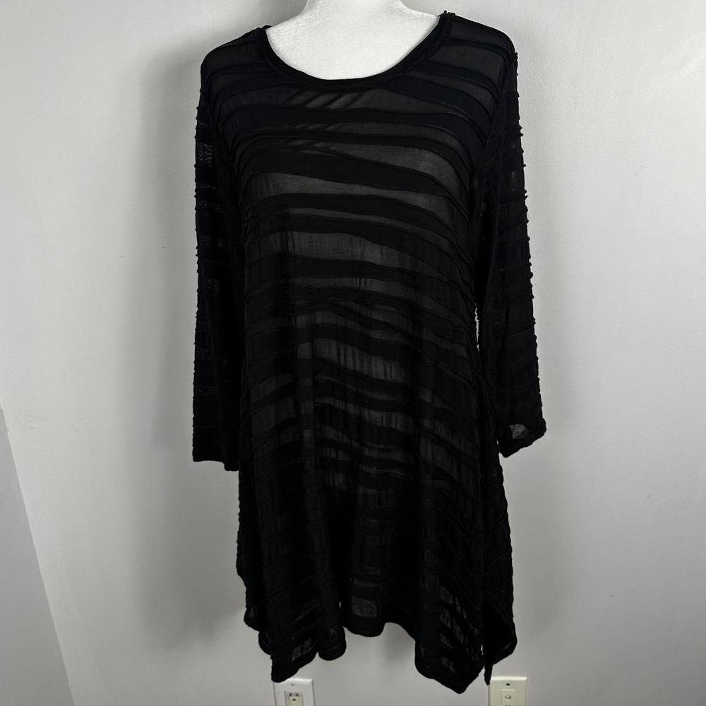 Cut Loose Black Dress Womens Sz XL Semi‎ Sheer Swing Tunic Long Sleeve Lagenlook